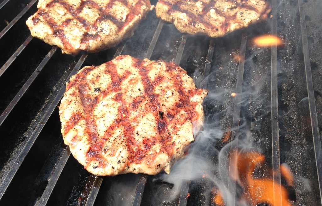 Pork Burger with Beef Bacon on the Grill