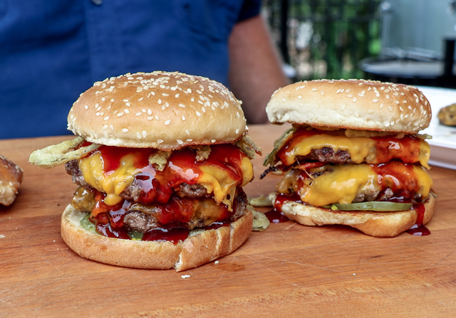 Peanut Butter and Jelly Smash Burgers - Over The Fire Cooking