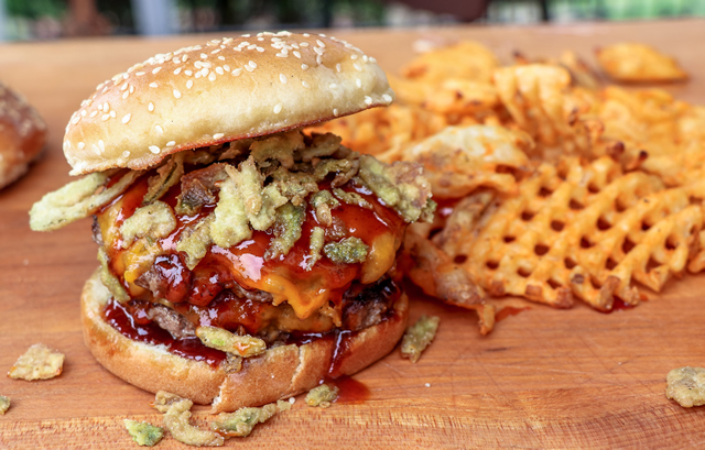 Peanut Butter and Jelly Smash Burgers - Over The Fire Cooking