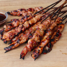 I made the bourbon chicken skewers tonight. Only I smoked them. I